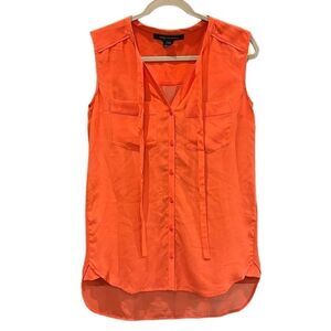 French Connection Silk Sleeveless Blouse Tie Button Down 0​​​​​​​​​​​​